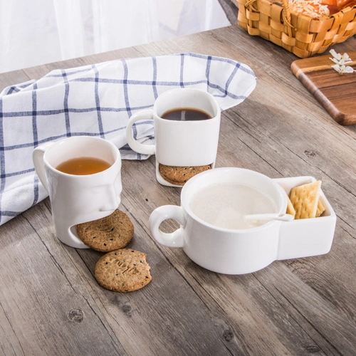 Coffee Milk Ceramic Biscuit Mug with Cookie Holder