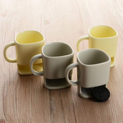 Coffee Milk Ceramic Biscuit Mug with Cookie Holder