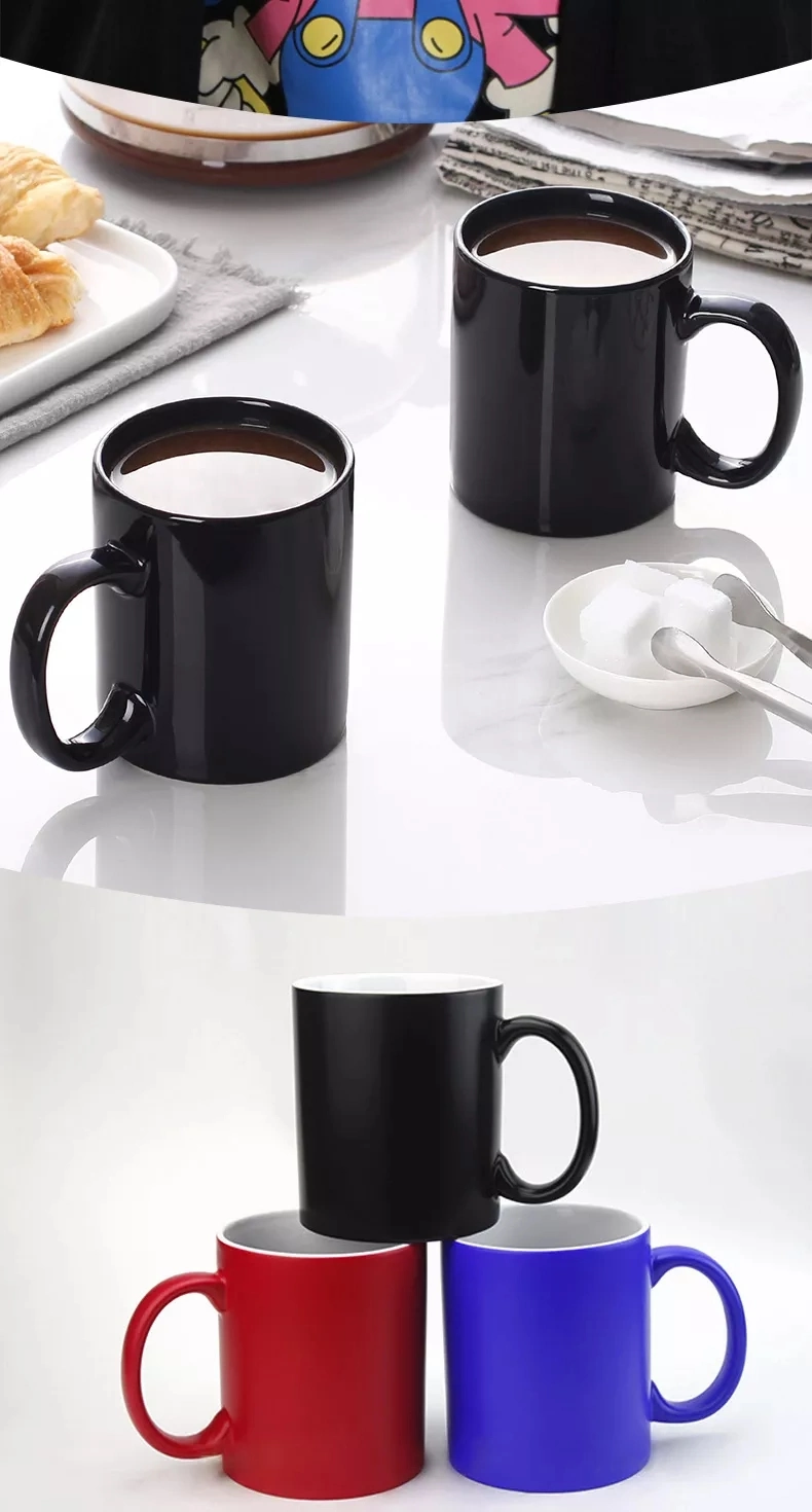 High Quality 11oz White Black Ceramic Coffee Cups Blank Color Change Magic Sublimation Mugs